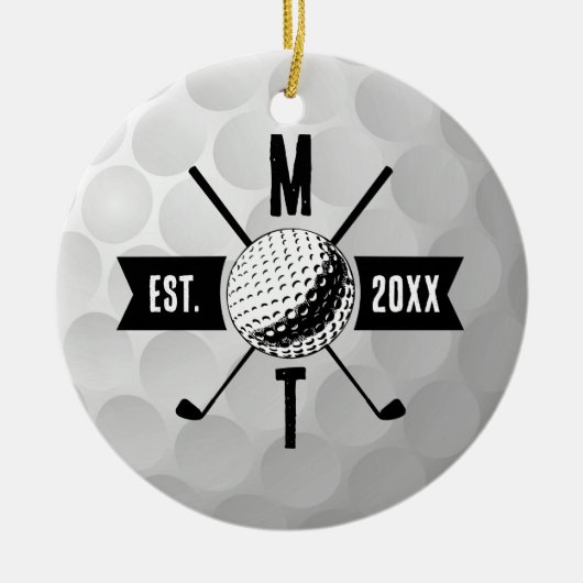 Monogram Golf Ball Texture & Club Initiaal Keramisch Ornament (Voorkant)