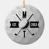 Monogram Golf Ball Texture & Club Initiaal Keramisch Ornament (Achterkant)