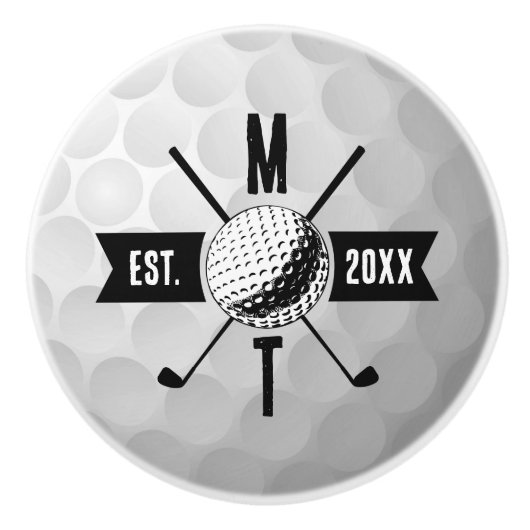 Monogram Golf Ball Texture & Club Initiaal Keramische Knop (Voorkant)