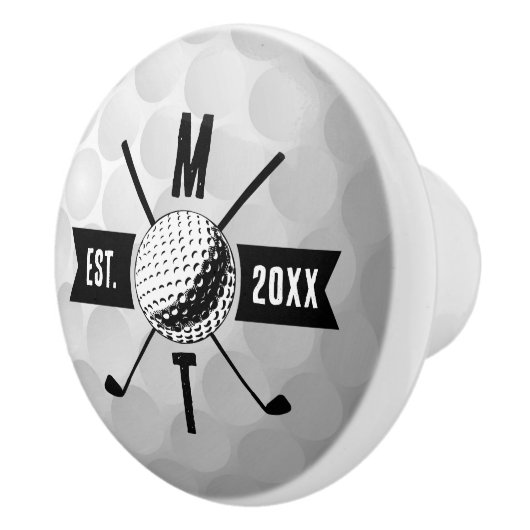 Monogram Golf Ball Texture & Club Initiaal Keramische Knop (Rechts)