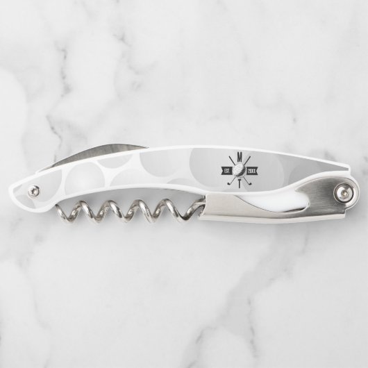 Monogram Golf Ball Texture & Club Initiaal Kurkentrekker (Achterkant)