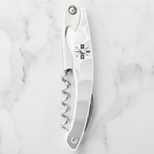 Monogram Golf Ball Texture & Club Initiaal Kurkentrekker (Voorkant)