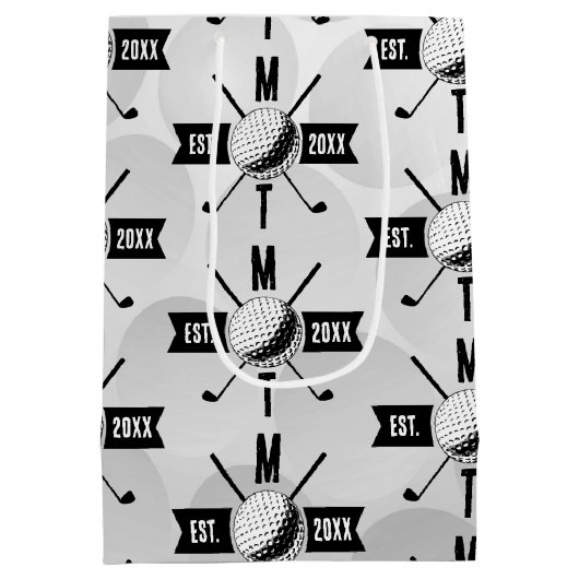 Monogram Golf Ball Texture & Club Initiaal Medium Cadeauzakje (Achterkant)