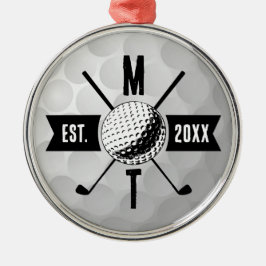 Monogram Golf Ball Texture & Club Initiaal Metalen Ornament