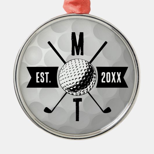 Monogram Golf Ball Texture & Club Initiaal Metalen Ornament (Voorkant)
