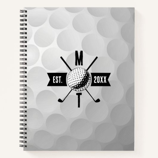 Monogram Golf Ball Texture & Club Initiaal Notitieboek (Voorkant)