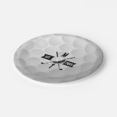 Monogram Golf Ball Texture & Club Initiaal Papieren Bordje (Gekanteld)