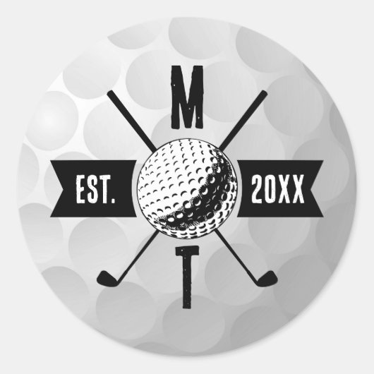 Monogram Golf Ball Texture & Club Initiaal Ronde Sticker (Voorkant)