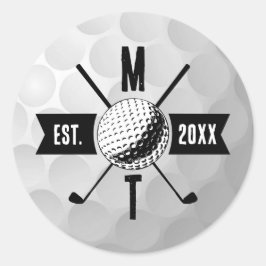 Monogram Golf Ball Texture & Club Initiaal Ronde Sticker