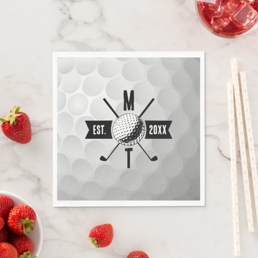 Monogram Golf Ball Texture & Club Initiaal Servet (Insitu)