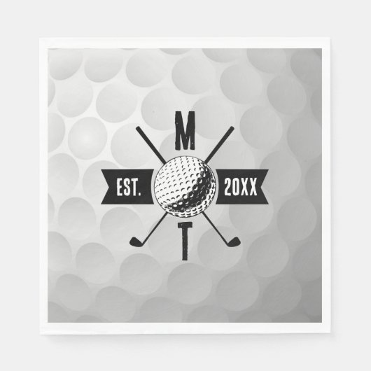 Monogram Golf Ball Texture & Club Initiaal Servet (Voorkant)