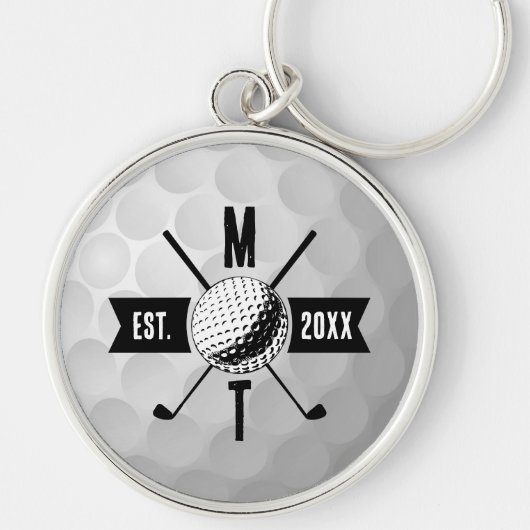 Monogram Golf Ball Texture & Club Initiaal Sleutelhanger (Voorkant)