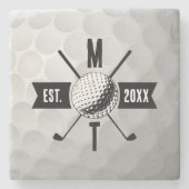 Monogram Golf Ball Texture & Club Initiaal Stenen Onderzetter (Voorkant)