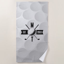 Monogram Golf Ball Texture & Club Initiaal Strandlaken