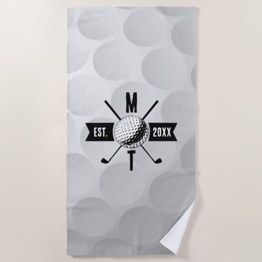 Monogram Golf Ball Texture & Club Initiaal Strandlaken (Voorkant)