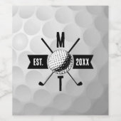Monogram Golf Ball Texture & Club Initiaal Wijn Etiket (Enkel label)