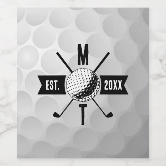Monogram Golf Ball Texture & Club Initiaal Wijn Etiket (Enkel label)