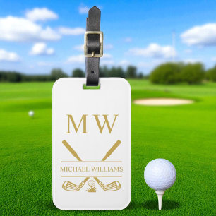Monogram Golf Clubs Wit Goud Gepersonaliseerd Bagagelabel