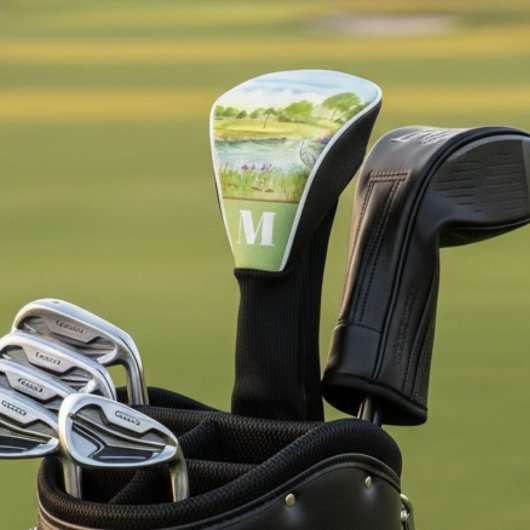 Monogram golfbaan met reiger golfheadcover