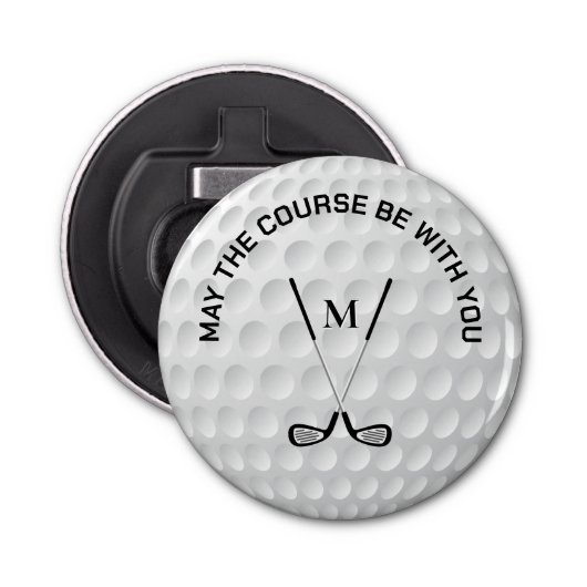 Monogram golfen gekruiste clubs aangepaste tekst button flesopener (Voorkant)