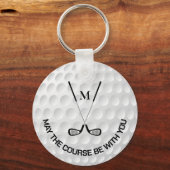 Monogram golfen gekruiste clubs aangepaste tekst sleutelhanger (Voorkant)
