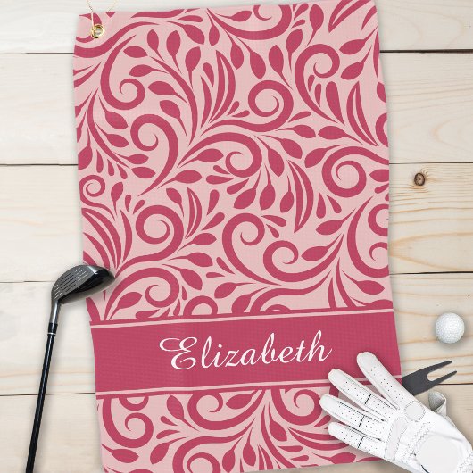 Monogram Golfer Naam Chic Magenta Red Pink Girly Golfhanddoek