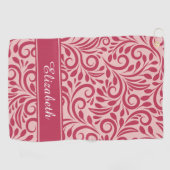 Monogram Golfer Naam Chic Magenta Red Pink Girly Golfhanddoek (Horizontaal)