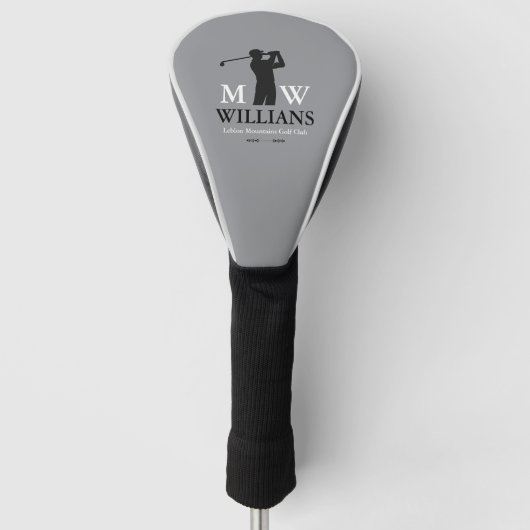 Monogram (Golfer Naam & Initiaal) koel grijs Golfheadcover (Voorkant)