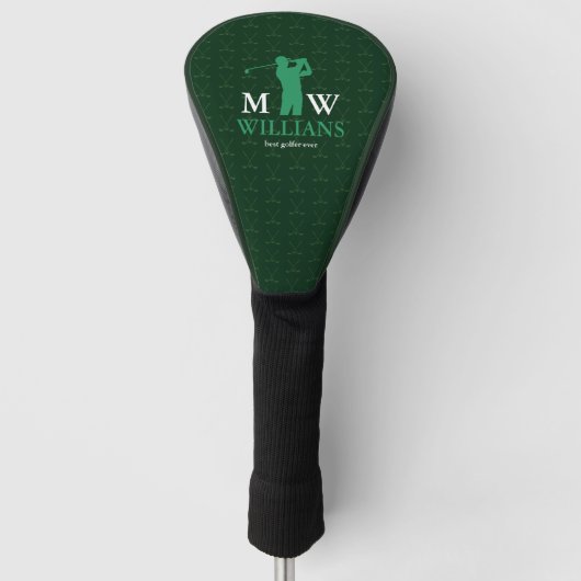 Monogram (Golfer Naam & Initiaal) koel groen Golfheadcover (Voorkant)