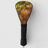 Monogram (golfer naam & initialen) bruin-oranje golfheadcover (Voorkant)