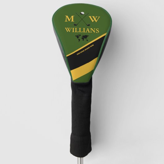 Monogram (golfer naam & initialen) groen geel golfheadcover (Voorkant)