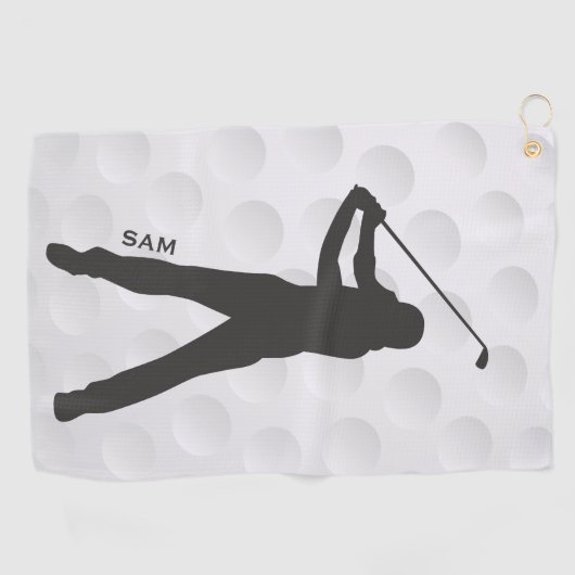 Monogram. Golfer Silhouette op Golf Ball Texture. Golfhanddoek (Horizontaal)