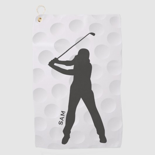 Monogram. Golfer Silhouette op Golf Ball Texture. Golfhanddoek (Voorkant)