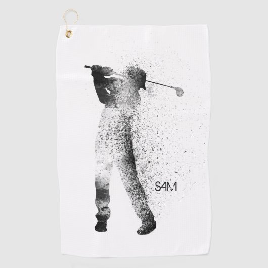 Monogram. Golfer Silhouette Swing. Golfhanddoek (Voorkant)