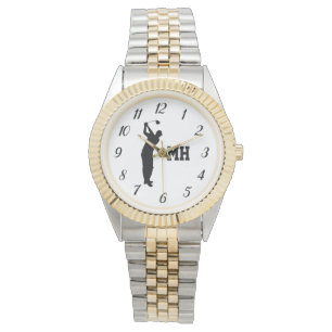 Monogram Golfer Zwart Golf Elegant Modern Papa Horloge