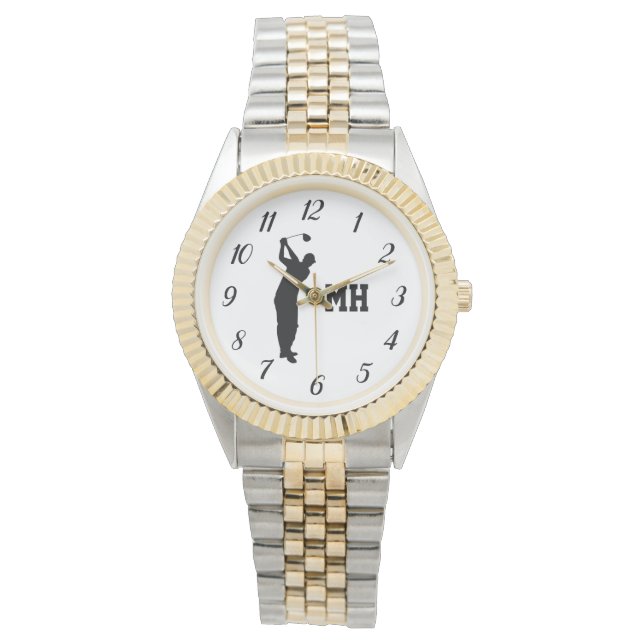 Monogram Golfer Zwart Golf Elegant Modern Papa Horloge (Voorkant)