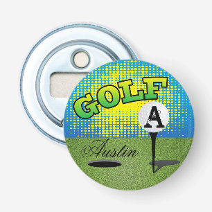 Monogram Golfing Button Flesopener