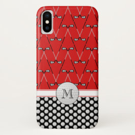 Monogram golfpatronen rood zwart Case-Mate iPhone 14 hoesje