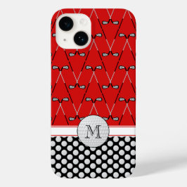 Monogram golfpatronen rood zwart Case-Mate iPhone 14 hoesje