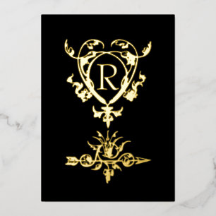 Monogram Gothic Heart en Arrow Motif Folie Feestdagenkaart