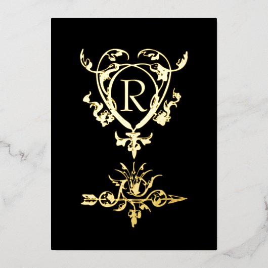 Monogram Gothic Heart en Arrow Motif Folie Feestdagenkaart (Voorkant)