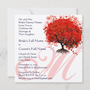 Monogram Gothic Love Tree Huwelijksuitnodiging Kaart