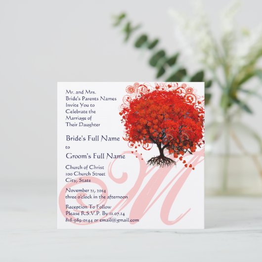 Monogram Gothic Love Tree Huwelijksuitnodiging Kaart (Staand voorkant)