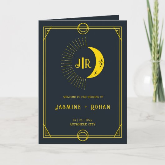 Monogram Gothic opvouwbare bruiloft programmakaart Programma (Voorkant)