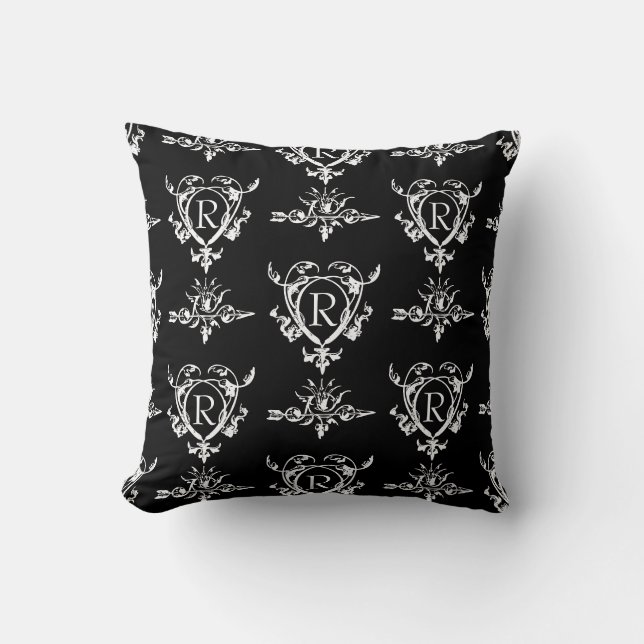 Monogram Gotisch Hart En Pijl Patroon Kussen (Voorkant)