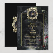 Monogram Gotische Ruïnes Rozen Bloemen Bruiloft Kaart (Voorkant / Achterkant)