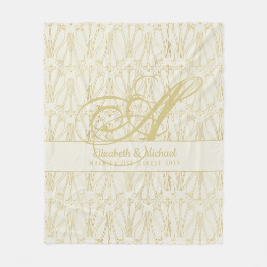 Monogram Goud ArtDeco Jonggehuwden Trouwen Elegant Fleece Deken (Voorkant)