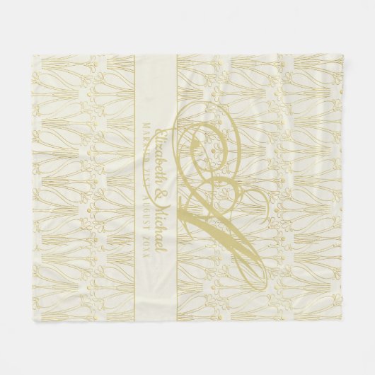 Monogram Goud ArtDeco Jonggehuwden Trouwen Elegant Fleece Deken (Voorkant (Horizontaal))