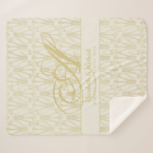 Monogram Goud ArtDeco Jonggehuwden Trouwen Sherpa Deken (Voorkant (horizontaal))