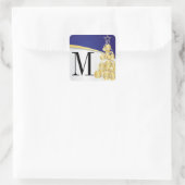 Monogram Goud & Blauw Vrolijk Kerstfeest Vierkante Sticker (Tas)